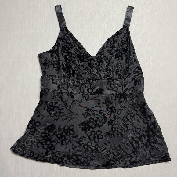 Y2K Mixit Babydoll Velvet Burn Out Cami Surplice Top Size Large Satin Bow Black - Picture 4 of 10